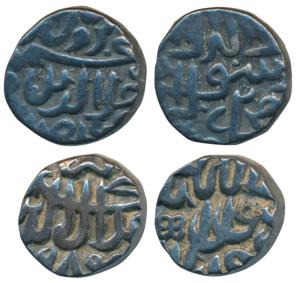 Akbar, Silver Tanka (2), 6.94g & 6.80g, Malwa issues, Ujjain Mint; the second without mint