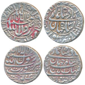 Shah Jahan, Silver Rupee (2), 11.40g &11.42g, Surat Mint, AH 1038/2, legend in four lines 