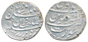 Jahandar Shah, Silver Rupee, 11.51g, Surat Mint, AH 1124/Ahd, ’Sahib Qiran’ couplet, a sma
