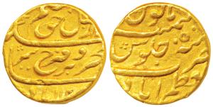 Farrukhsiyar, Gold Mohur, 10.9g, Muazzamabad Mint, AH 112X/5, complete mint name at bottom