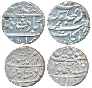 Muhammad Shah, Silver Rupee, 11.50g & 11.44g, Allahabad Mint, AH 1139/9; Arkat Mint, AH 11