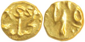 Muhammad Shah, Gold Fanam, 0.19g, Ganjikota Mint, complete mint name visible. Extremely Fi