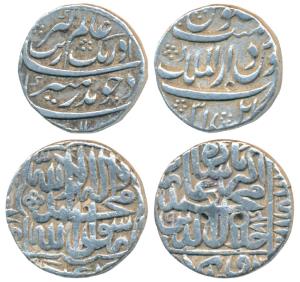 Akbar, Silver Rupee, Agra Mint, AH 984, Kalima type; Aurangzeb, Silver Rupee, Dar-ul-Mulk 