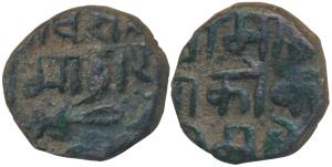 Kok Shah (1620-1640 AD), Copper Paisa, 5.09g, Devagadh Branch, obv. Nagari legend Sivabhak