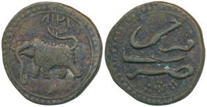 Tipu Sultan, Copper Paisa, 11.15g, Farrukhi Mint, AM 1218 (KM 53.2). Very Fine+.