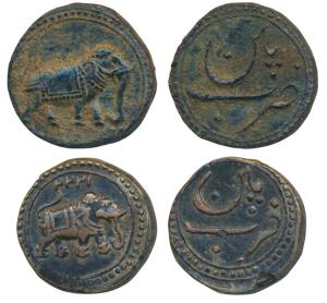 Tipu Sultan, Copper Paisa, 11.12g& 11.40g, Patan Mint, no date and AM 1222 (KM 123.9&123.3