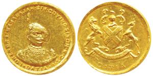 Govind Singh (AD 1907-1948), Gold ½ Nazarana Mohur, 4.42g, obv. portrait of the ruler faci