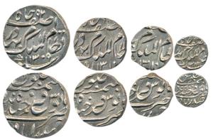 Mir Mahbub Ali Khan (AH 1285-1329; 1869-1911 AD), set of 4, Silver ½, ¼, 1/8 and 1/16 Rupe