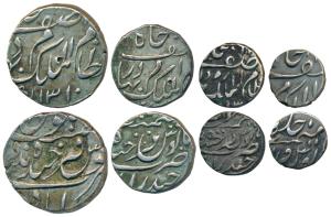 Mir Mahbub Ali Khan, set of 4, Silver Rupee, ½ , ¼ and 1/8 Rupee, Farkhanda Bunyad Hyderab