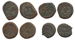 Frederik VI (1808 -1839 AD), Copper 4 Kas (4), all different dates, 1831, 1837, 1839 & 184
