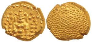 Negapatnam, Gold Pagoda, 3.35g, Lazy J with Lord Vishnu standing, facing front on obv., gr