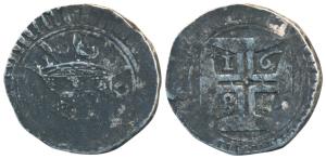 Diu, Peter II, Silver Xerafim, 10.67g, 1684 AD, obv. crowned arms divide DO within a circl