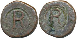 Goa, Copper ½ Tanga. 7.63g, letter R on both sides. Very Fine.