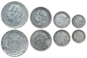 Goa, Luiz I (Ludwig), Set of 4, Silver Rupia, ½, ¼ and 1/8, 1881 and 1882, (KM 312, 311, 3