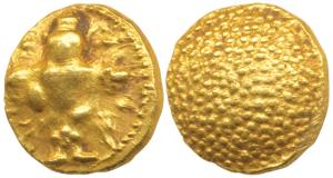 Single Swami, Gold Pagoda, 3.4g, obv. Vishnu standing facing front, rev. granulated (Paul 