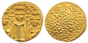 3 Swami Gold Pagoda, 3.4g,obv. Tirupati Balaji in the centre, flanked by his wives Shri De