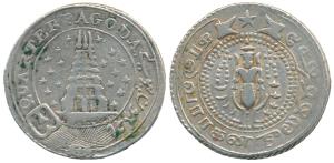 Silver ¼ Pagoda, 10.52g, 2nd issue, 1808, value in English and Persian on ribbon around Go