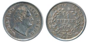 William IV, Silver ¼ Rupee, 1835, Bombay Mint, No initials, Wreath with 20 Berries (10L+10