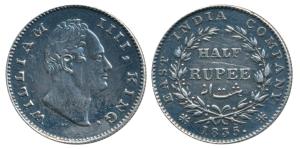 William IV, Silver ½ Rupee, 1835, Calcutta Mint, F incuse, 20 Berries, (Prid 69). Very Fin
