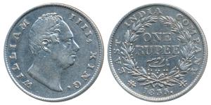 William IV, Silver Rupee, 1835, Calcutta Mint, F raised, A / I, Two leaves, 19 Berries, (P