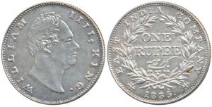 William IV, Silver Rupee, 1835, No initials. Very Fine+.