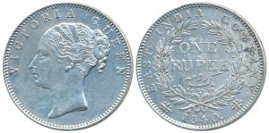 Victoria Queen, Silver Rupee, 1840, continuous legend. About Extremely Fine.