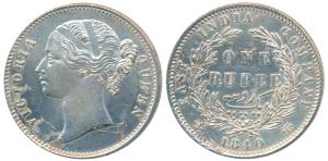 Victoria Queen, Silver Rupee, 1840, divided legend, WW raised. Extremely Fine.