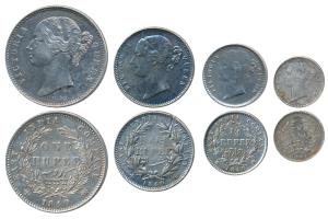 Victoria Queen, set of 4, Silver Rupee, ½ &¼, 1840, divided legend, Calcutta / Bombay Mint