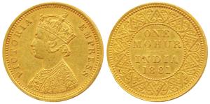 Victoria Empress, Gold Mohur, 1881, V in Jabbot (Prid 22). Very Fine+, Rare.