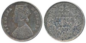 Victoria Empress, Silver ½ Rupee, 1887, Bombay Mint, A / II / B raised, (Prid 296). Very n