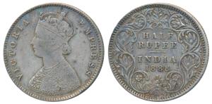 Victoria Empress, Silver ½ Rupee, 1888, Calcutta Mint, A / I / C incuse (Prid 271). Very F