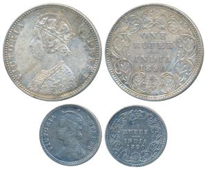Victoria Empress, Silver Rupee & ¼, 1890, Bombay Mint, C2 / I / B incuse, (Prid 178); Calc