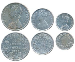 Victoria Empress, Silver Rupee, ½ & ¼, 1892, Calcutta Mint, C3 / I / C incuse; (Prid 133);