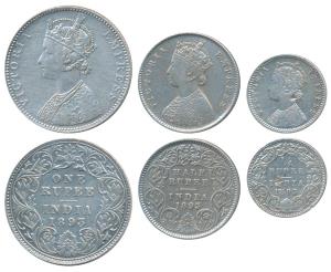 Victoria Empress, Silver Rupee, ½ & ¼, 1893, Bombay Mint, C2 / I / B incuse, (Prid 182); C