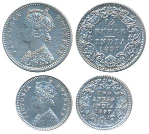 Victoria Empress, Silver ¼ Rupee & 2 Annas, 1897, Bombay Mint, C / I / B incuse, (Prid 430