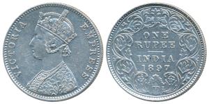 Victoria Empress, Silver Rupee, 1897, Calcutta Mint, C3 / I / C incuse, (Prid 136). Very F
