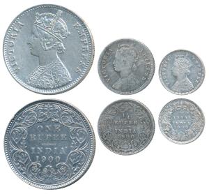 Victoria Empress, Silver Rupee, ¼ & 2 Annas, 1900, Calcutta Mint, C3 / I / C incuse; (Prid