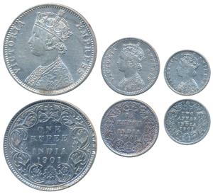 Victoria Empress, Silver Rupee, ¼ & 2 Annas, 1901, Calcutta Mint, A3 / I / B incuse, (Prid