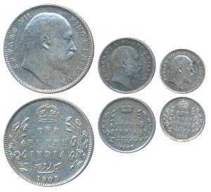 Edward VII, Silver Rupee, ¼ & 2 Annas, 1903, Bombay Mint. About Very Fine to Very Fine+. (