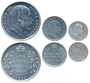 Edward VII, Silver Rupee, ¼ & 2 Annas, 1904, Bombay Mint. Very Fine. (3)