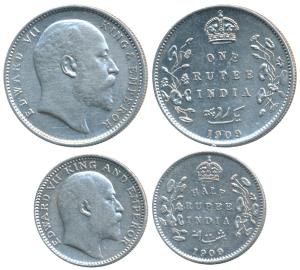Edward VII, Silver Rupee & ½, 1909, Calcutta Mint. Very Fine. (2)