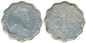 Edward VII, Cupro-Nickel Anna, 1910, Bombay Mint, B incuse, (Prid 929). About Very Fine.