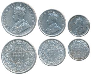 George V, Silver Rupee, ½ & ¼, 1913, Calcutta Mint. About Very Fine to Very Fine+. (3)