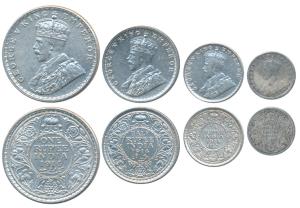 George V, set of 4, Silver Rupee, ½, ¼ & 2 Annas, 1914, Bombay Mint. Fine to Extremely Fin