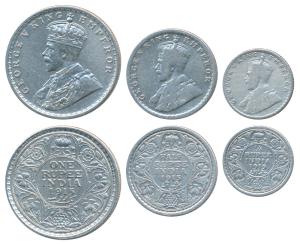 George V, Silver Rupee, ½ & ¼, 1915, Calcutta Mint. Fine to Very Fine+. (3)