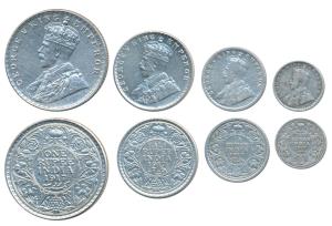 George V, set of 4, Silver Rupee, ½, ¼ & 2 Annas, 1917, Bombay Mint. Fine+ to About Extrem
