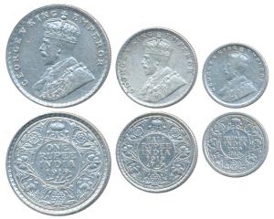 George V, Silver Rupee, ½ & ¼, 1919, Bombay Mint. About Very Fine to Very Fine+. (3)
