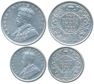 George V, Silver Rupee, 1920, Bombay Mint; Silver ½ Rupee, 1921. Very Fine & Very Fine+. (