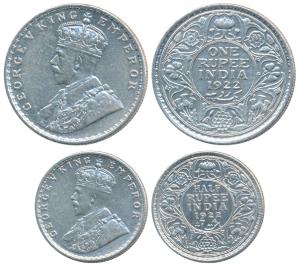 George V, Silver Rupee & ½, 1922, Bombay Mint. Very Fine and Very Fine+. (2)