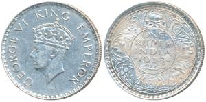 George VI, Silver Rupee, 1938, Bombay Mint, A / I, without dot, (Prid 233). Very Fine+, Sc